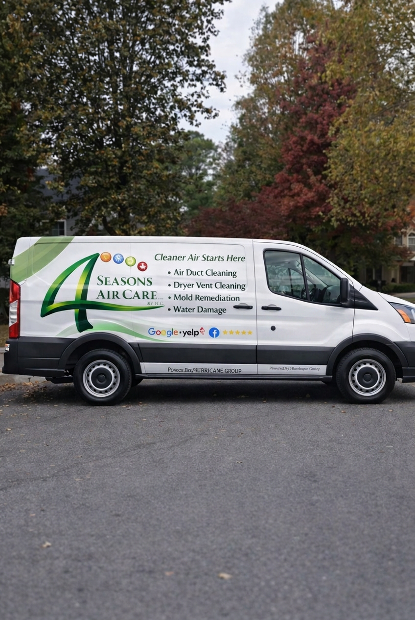Air duct cleaning service in Marietta, Acworth, Kennesaw & Woodstock, GA 4 Seasons Air Care air duct cleaning service van parked at a home in Marietta, Georgia